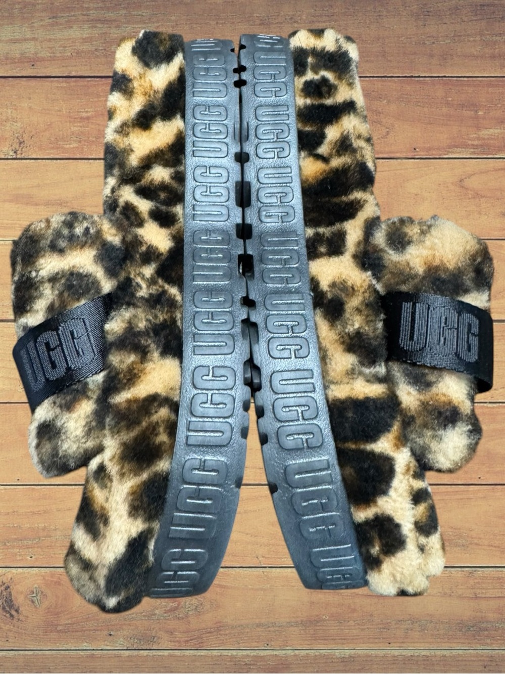 UGG Fluffita Panther Print Slipper Platform Slides Leopard Size 9